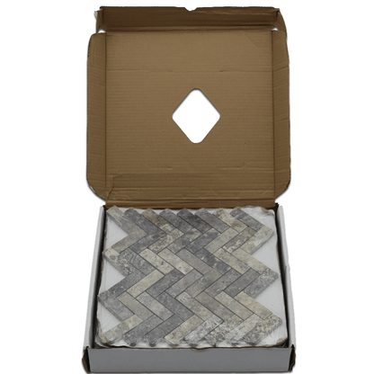 Silver Travertine 1&quot; x 3&quot; Herringbone