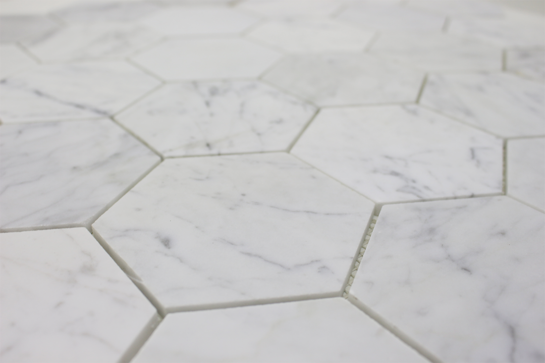 Picket Mosaic Carrara 4″ Honeycomb Honed Mosaic
