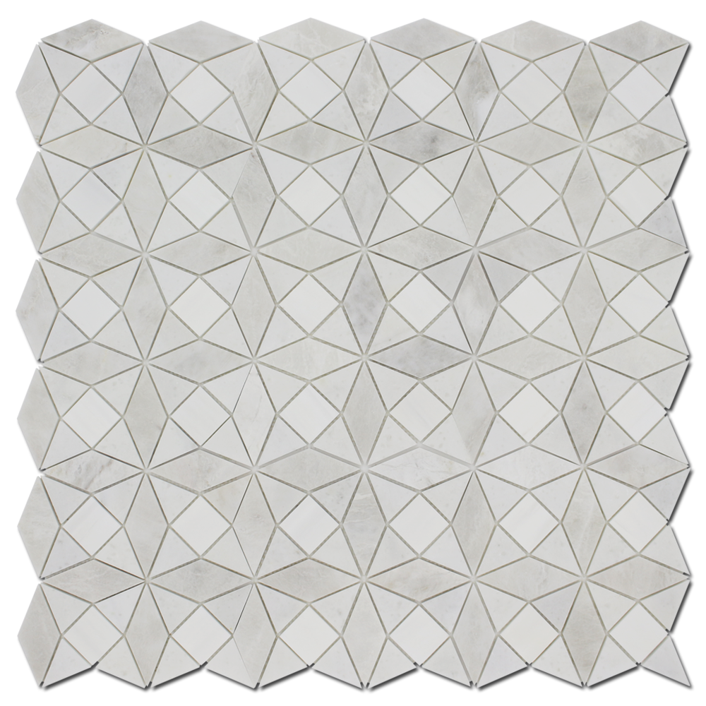 Kaleidoscope Mosaic Bianco Venato Dolomite, White & Iceberg