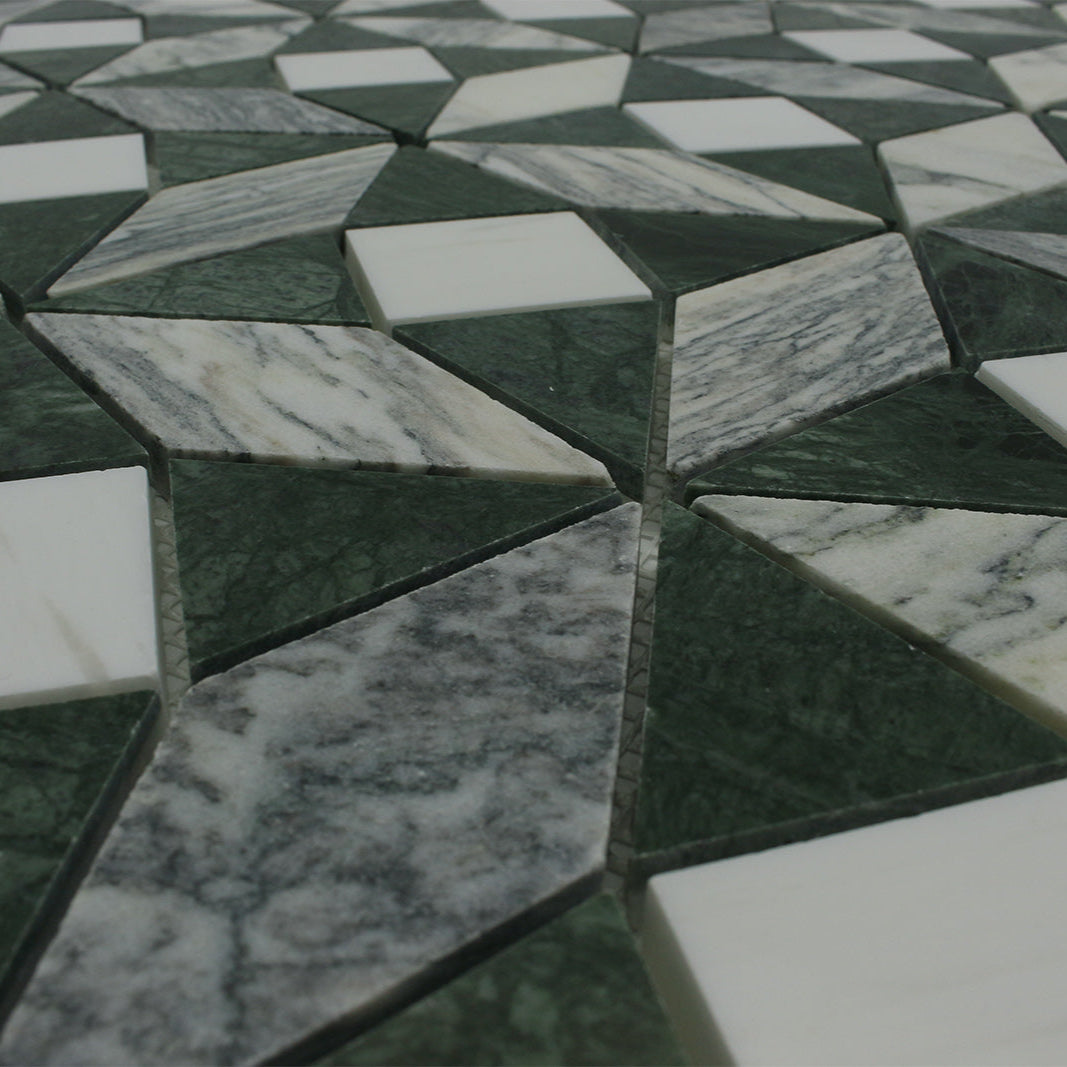 Kaleidoscope Mosaic Oasis, Verde & Bianco Venato Dolomite