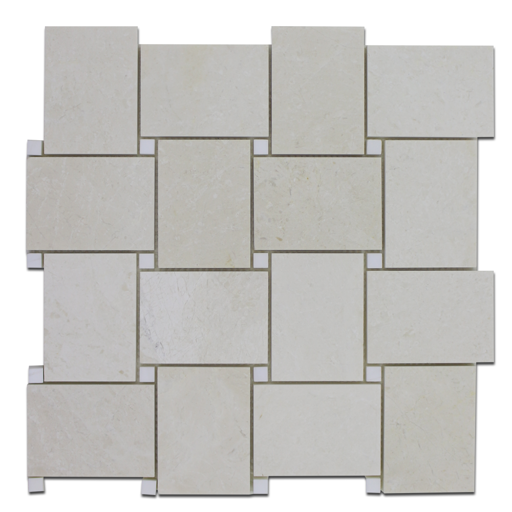 Perla Marble Large Basket Weave with Bianco Venato Dolomite Dot