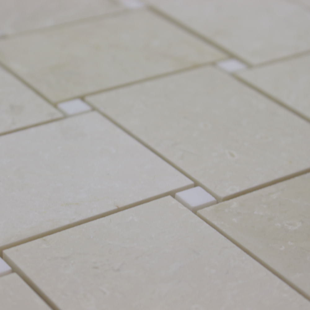 Perla Marble Large Basket Weave with Bianco Venato Dolomite Dot