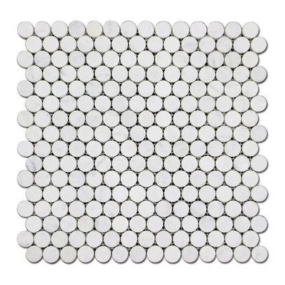 Penny Round Mosaic B. Venato Dolomite, Carrara &amp; Blue Celeste
