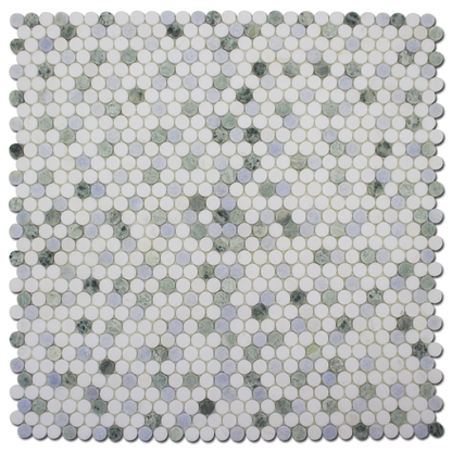 Penny Round Mosaic B. Venato Dolomite, Blue &amp; Green