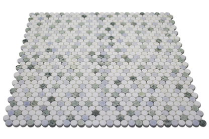 Penny Round Mosaic B. Venato Dolomite, Blue &amp; Green