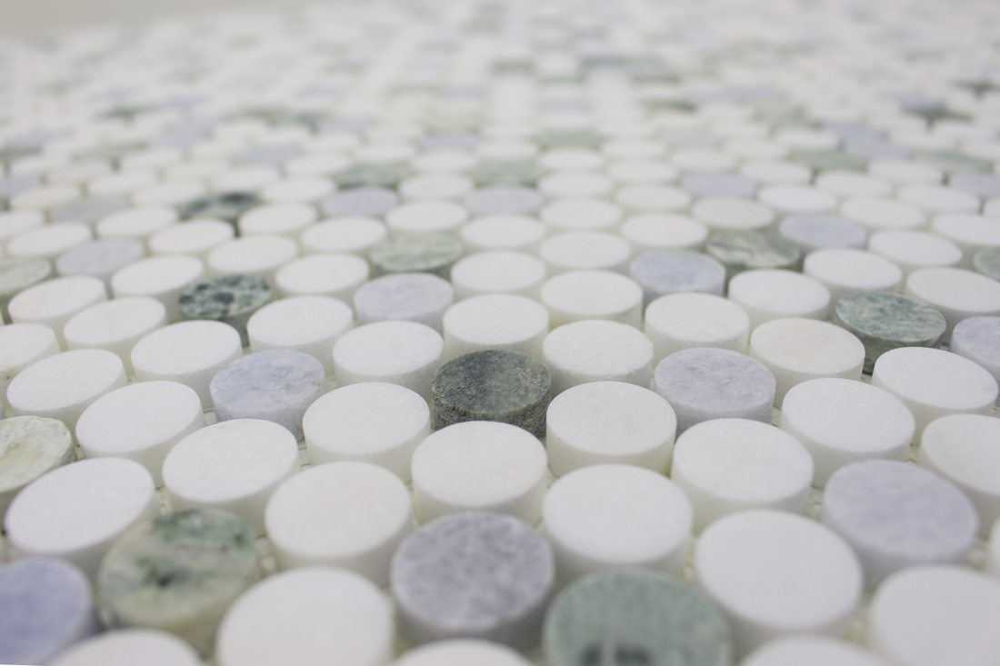 Penny Round Mosaic B. Venato Dolomite, Blue &amp; Green