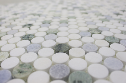 Penny Round Mosaic B. Venato Dolomite, Blue &amp; Green