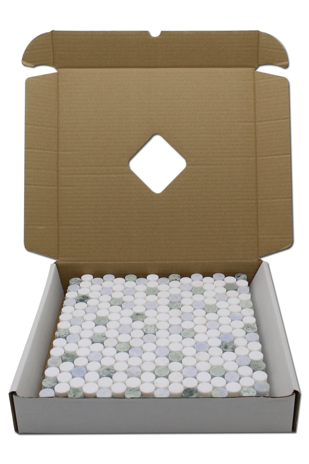 Penny Round Mosaic B. Venato Dolomite, Blue & Green