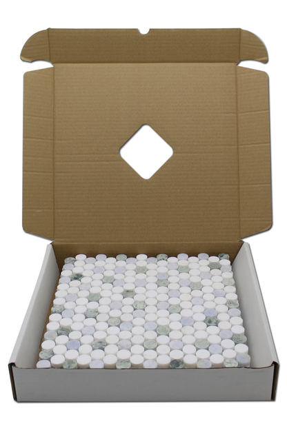 Penny Round Mosaic B. Venato Dolomite, Blue &amp; Green