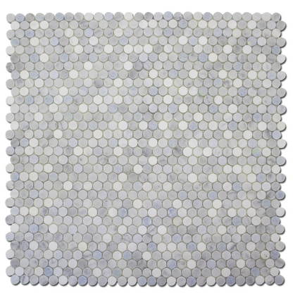 Penny Round Mosaic B. Venato Dolomite, Carrara &amp; Blue Celeste
