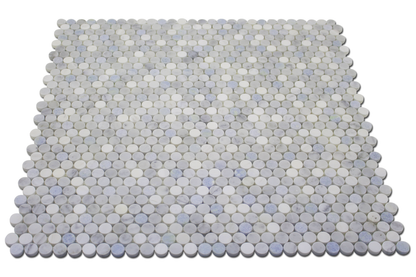 Penny Round Mosaic B. Venato Dolomite, Carrara &amp; Blue Celeste