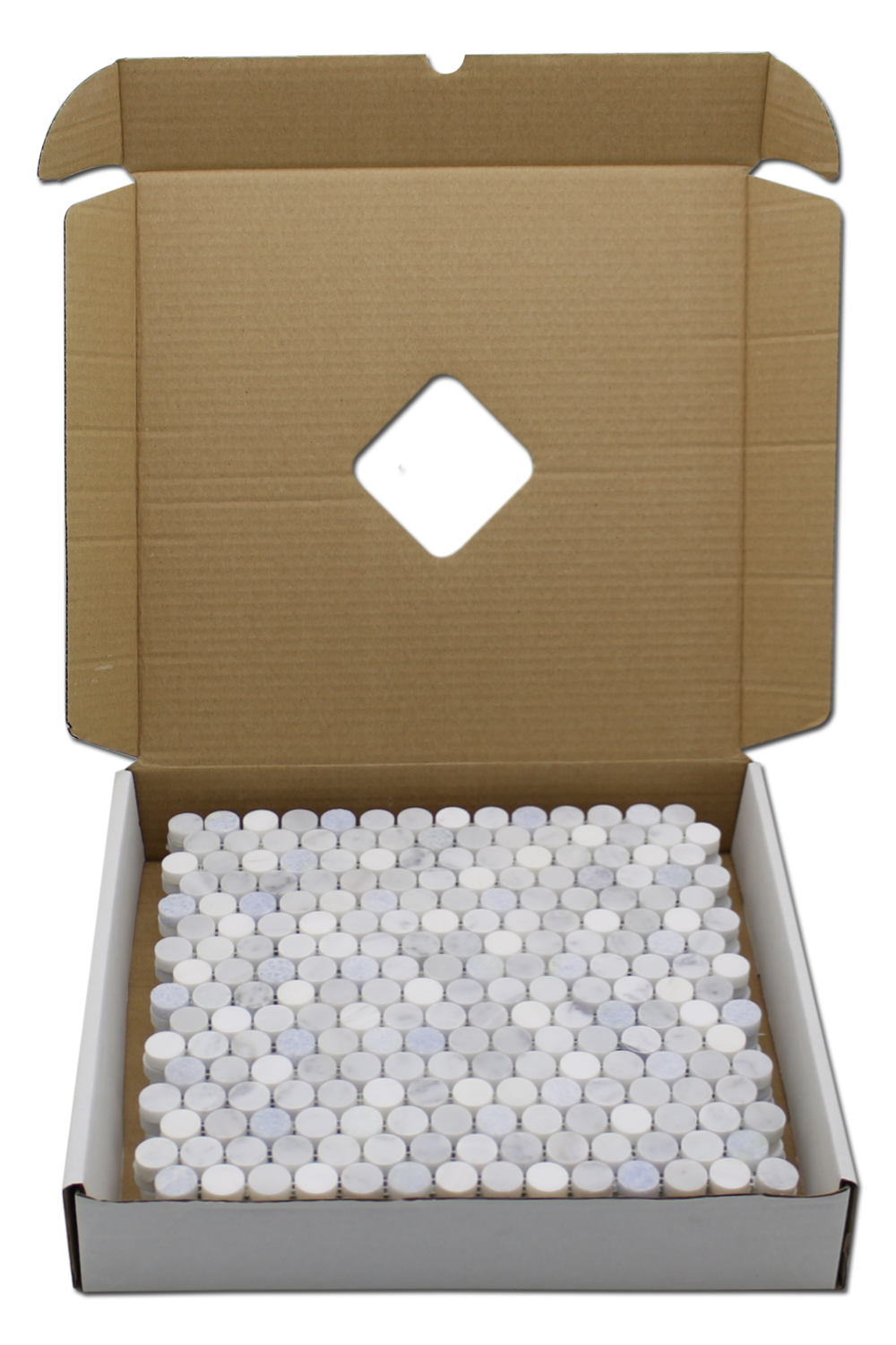Penny Round Mosaic B. Venato Dolomite, Carrara &amp; Blue Celeste