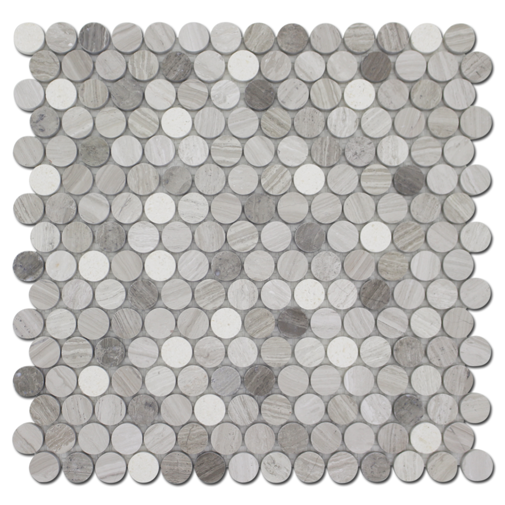 Matrix Mosoaic Botticino Penny Round Wooden & Athens Marble Mosaic