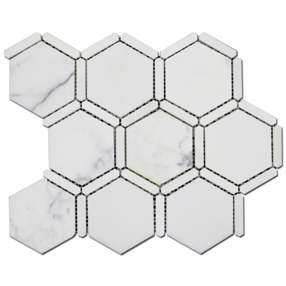 Sanibel Mosaic 3″ Honeycomb – Calacatta Gold w/Bianco Venato Dolomite