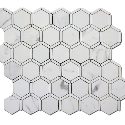 Sanibel Mosaic 3″ Honeycomb – Calacatta Gold w/Bianco Venato Dolomite