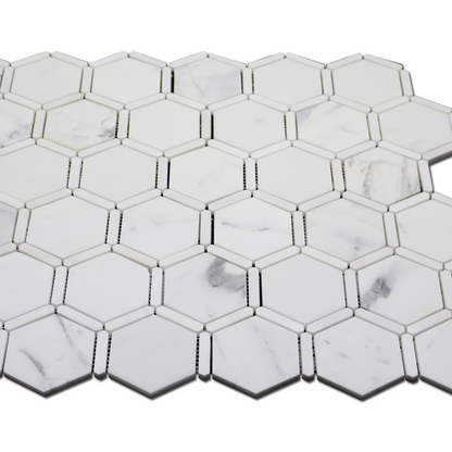 Sanibel Mosaic 3″ Honeycomb – Calacatta Gold w/Bianco Venato Dolomite