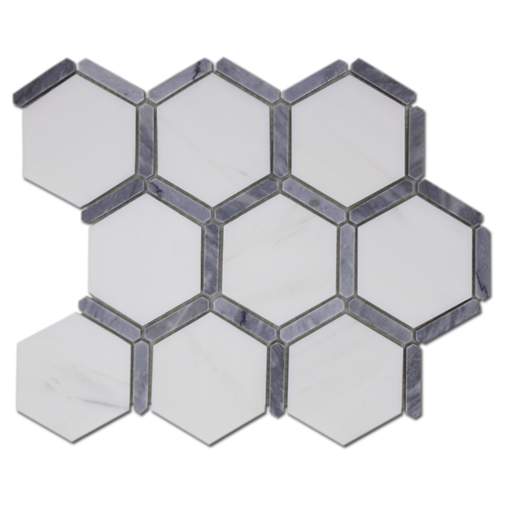 Sanibel Mosaic 3″ Honeycomb – Bianco Venato Dolomite w/Bardiglio