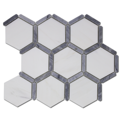 Sanibel Mosaic 3″ Honeycomb – Bianco Venato Dolomite w/Bardiglio