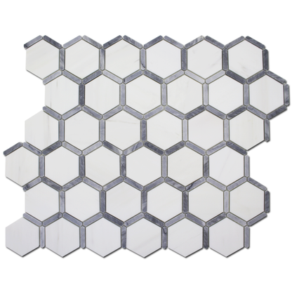 Sanibel Mosaic 3″ Honeycomb – Bianco Venato Dolomite w/Bardiglio