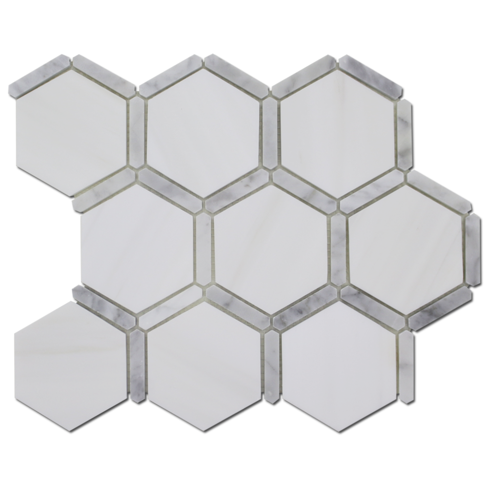 Sanibel Mosaic 3″ Honeycomb – Bianco Venato Dolomite w/Carrara