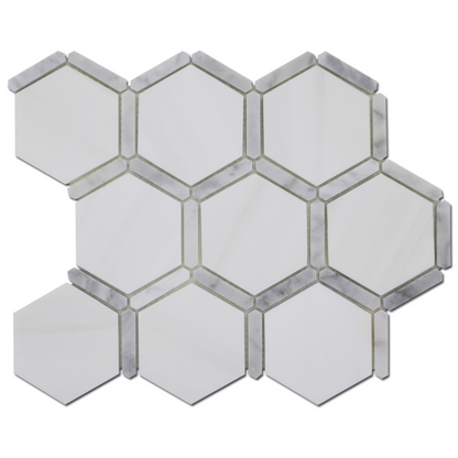 Sanibel Mosaic 3″ Honeycomb – Bianco Venato Dolomite w/Carrara
