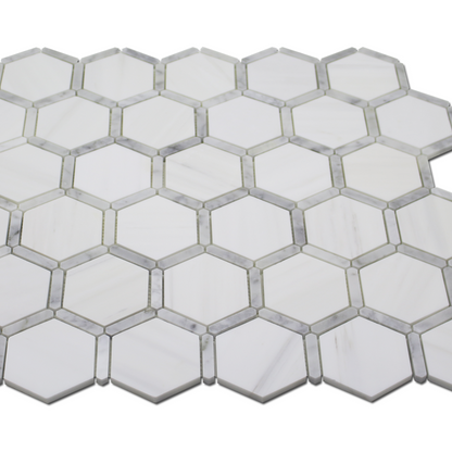 Sanibel Mosaic 3″ Honeycomb – Bianco Venato Dolomite w/Carrara
