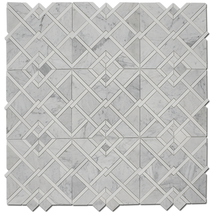 Waterjet  Mosaic Piazza Carrara w/  Bianco Venato Dolomite 12 3/4&quot; x 14&quot;-1.13 sqft per sheet