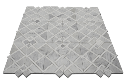 Waterjet  Mosaic Piazza Carrara w/  Bianco Venato Dolomite 12 3/4&quot; x 14&quot;-1.13 sqft per sheet