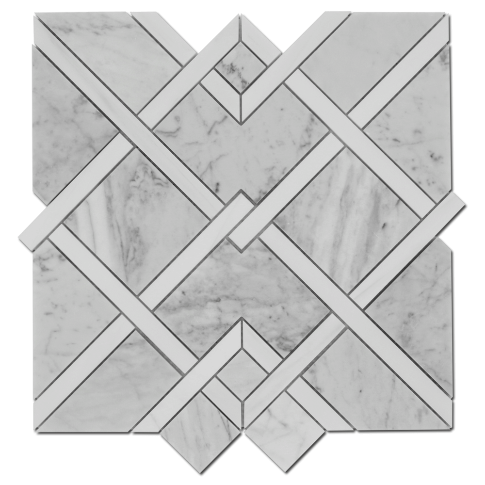 Waterjet  Mosaic Piazza Carrara w/  Bianco Venato Dolomite 12 3/4&quot; x 14&quot;-1.13 sqft per sheet