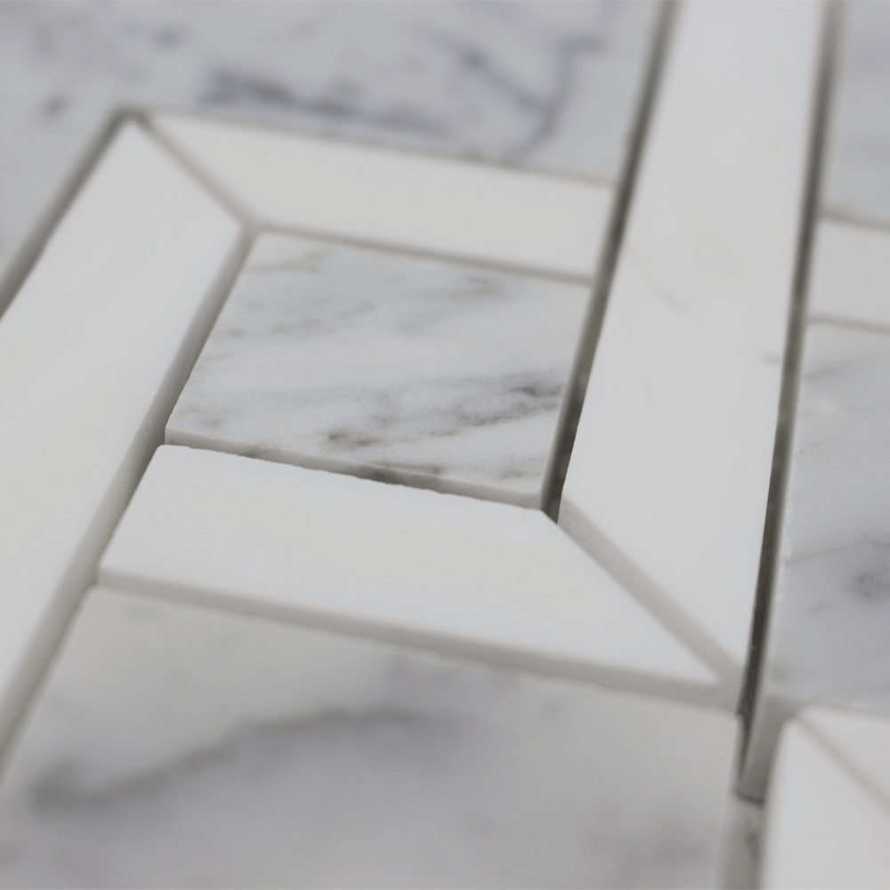 Waterjet  Mosaic Piazza Carrara w/  Bianco Venato Dolomite 12 3/4&quot; x 14&quot;-1.13 sqft per sheet