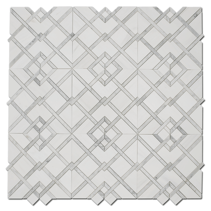 Waterjet  Mosaic Piazza Bianco Venato Dolomite w/ Carrara 12 3/4&quot; x 14&quot;-1.13 sqft per sheet