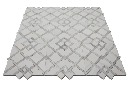 Waterjet  Mosaic Piazza Bianco Venato Dolomite w/ Carrara 12 3/4&quot; x 14&quot;-1.13 sqft per sheet