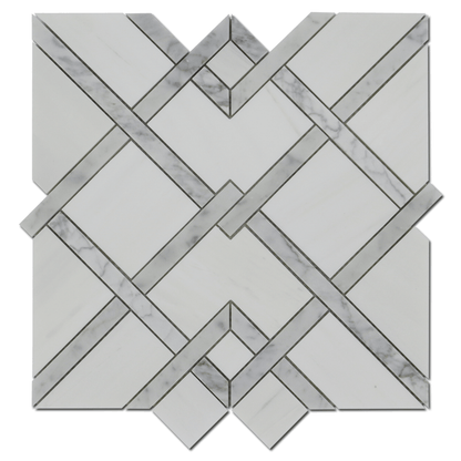 Waterjet  Mosaic Piazza Bianco Venato Dolomite w/ Carrara 12 3/4&quot; x 14&quot;-1.13 sqft per sheet