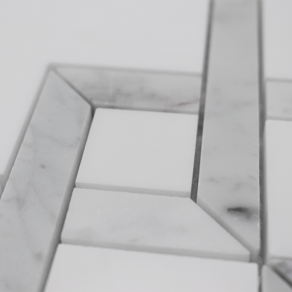 Waterjet  Mosaic Piazza Bianco Venato Dolomite w/ Carrara 12 3/4&quot; x 14&quot;-1.13 sqft per sheet