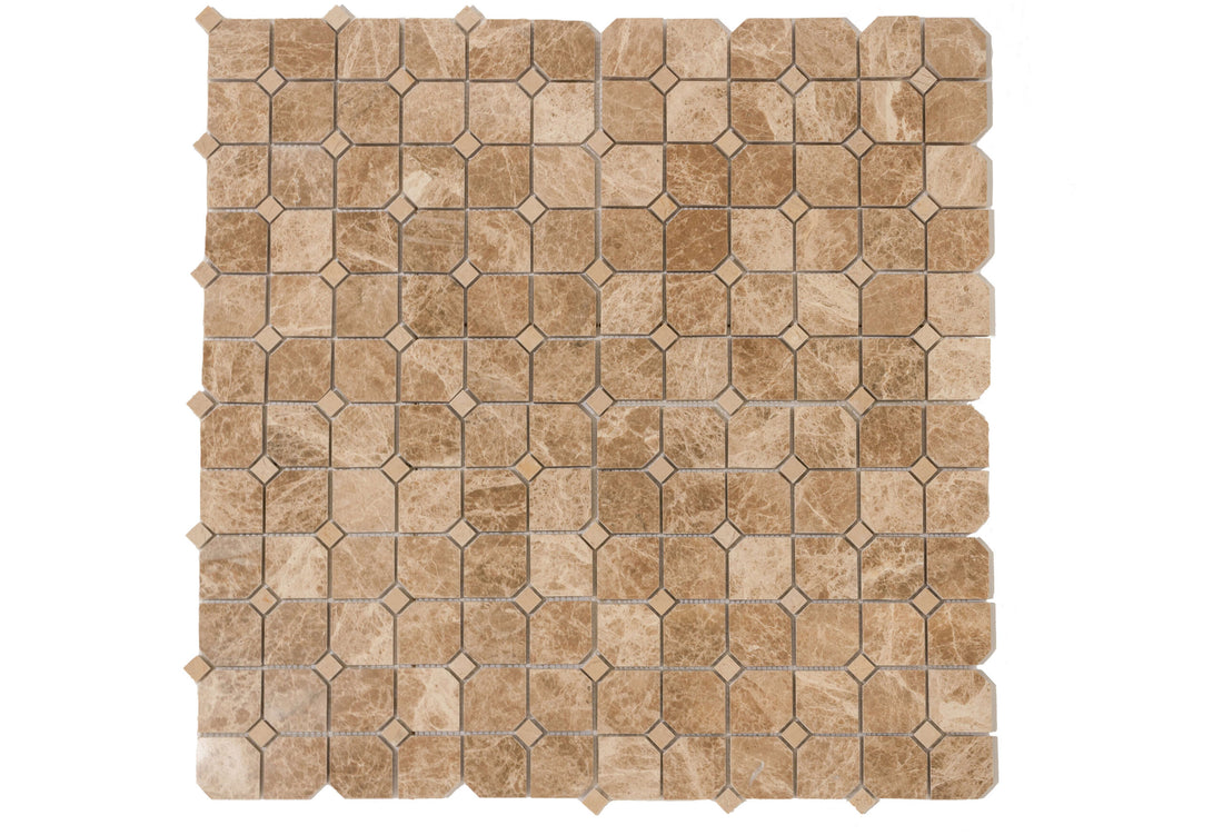 Matrix Mosoaic 2″ Hex Emperador with Crema Nouva Polished